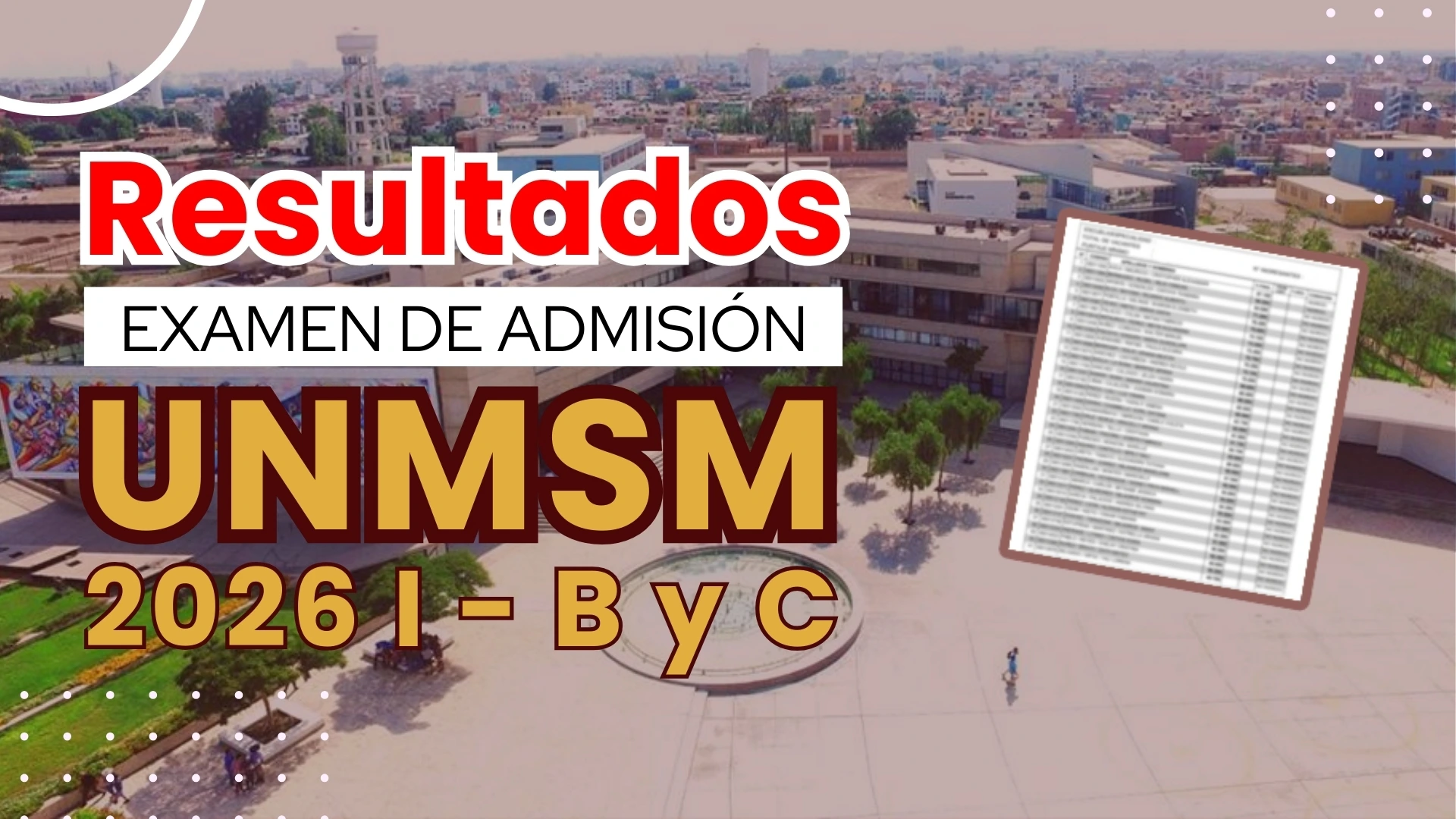 Resultados San Marcos 2026 I UNMSM B y C 14 de septiembre 2025